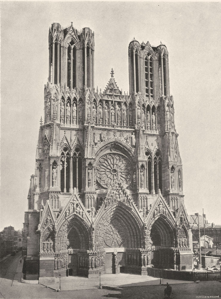 MARNE. Reims- Façade occidentale de la Cathédrale 1906 old antique print